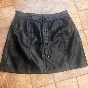 Free People Black Leather Button-up Skirt